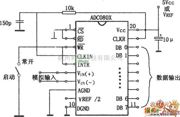 集成电路构成的信号产生中的ADC0801～0805自激式A/D转换电路图  第1张