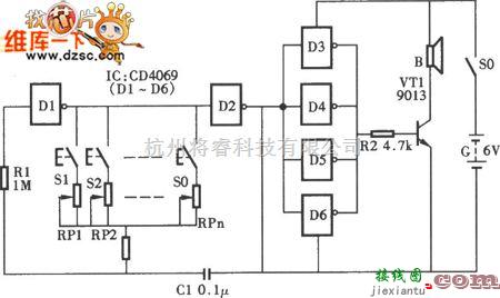 语音电路中的简易电子琴电路图  第1张