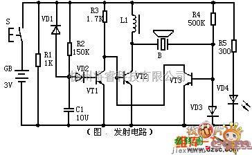 遥控电路（综合)中的超声波遥控电扇变速器的发射电路图  第1张