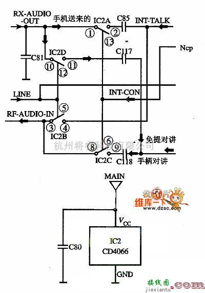 开关电路中的CD4066电子开关集成电路图  第1张