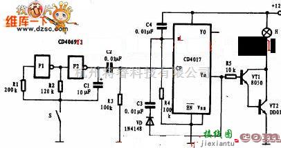 单片机制作中的CD4017构成的闪烁灯电路图  第1张