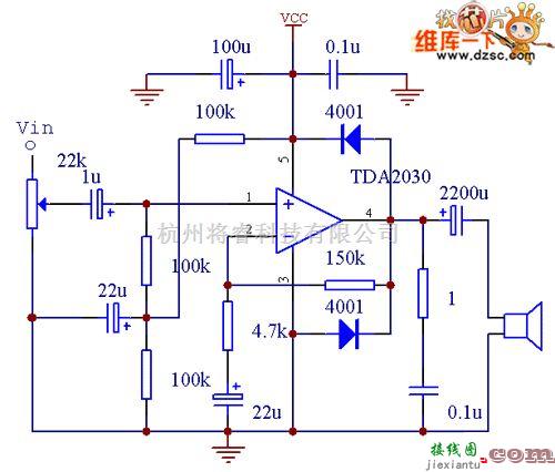 电子管功放中的TDA2030功放电路图  第1张