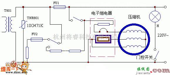 保护电路中的电冰箱中的过压保护电路图  第1张