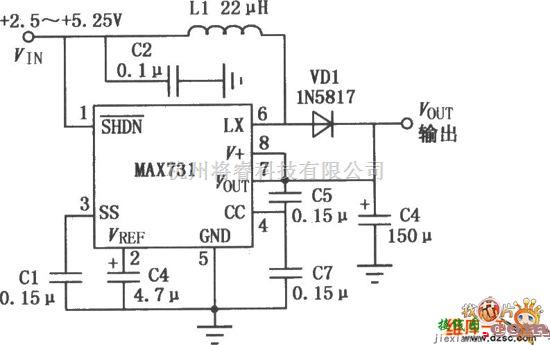 DC-DC中的MAX731开关控制型DC-DC升压变换器电路图  第1张