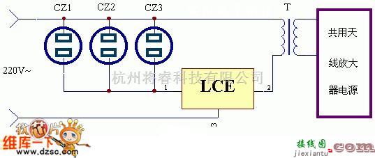 自动控制中的共用天线放大器电源自控器电路图  第1张