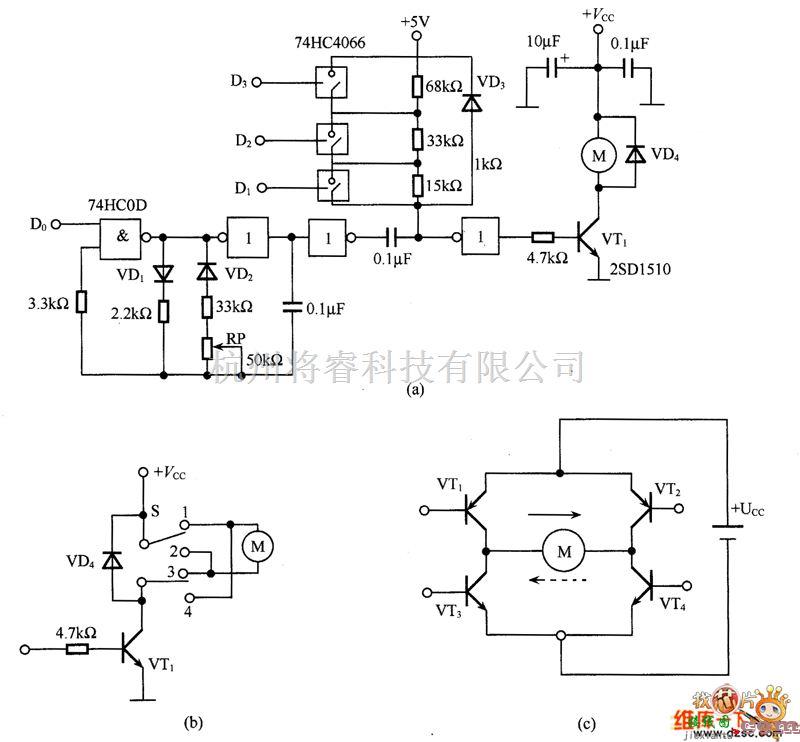 电机控制专区中的采用PWM方式的电机转速控制电路图  第1张