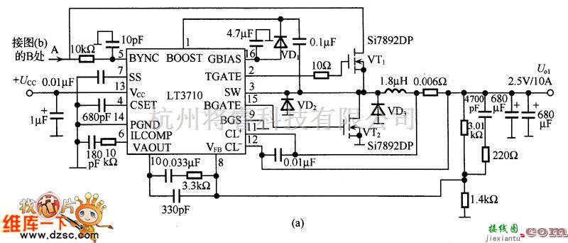 电源电路中的采用LT3710构成的稳压电源电路图  第1张