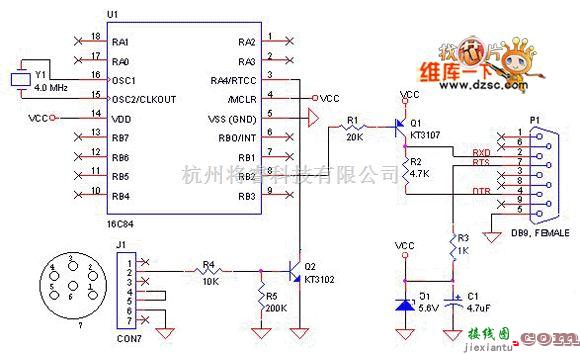 接口电路中的9针串行PIC接口(使用PIC16C84型单片机) 电路图  第1张