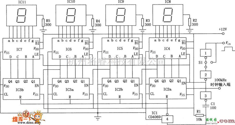 灯光控制中的CD4518和CD4069构成的数字式脉宽测量电路图  第1张