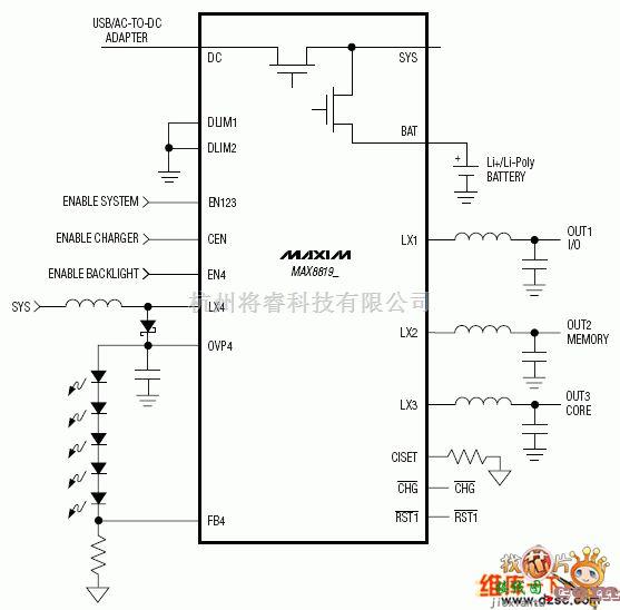 单片机制作中的MAX8819应用电路图  第1张