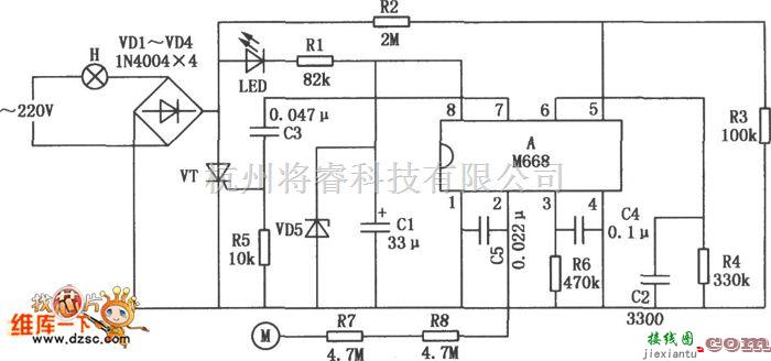 灯光控制中的M668构成的步进调光台灯电路图  第1张