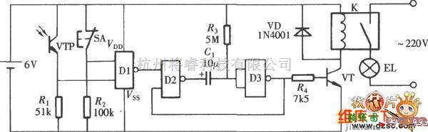 灯光控制中的门控延时照明灯电路图  第1张