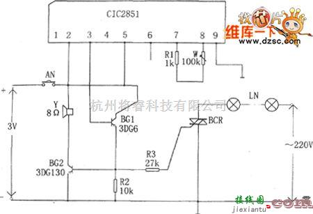 灯光控制中的CIC2851构成的无触点彩灯控制器电路图  第1张