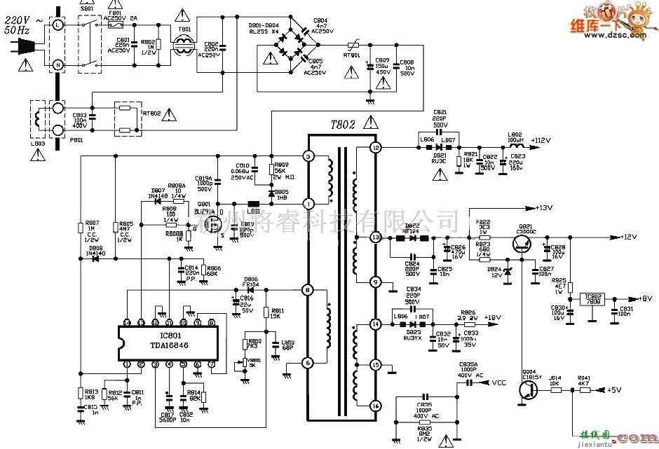 电源电路中的tcl 2188f彩电电源电路图  第1张