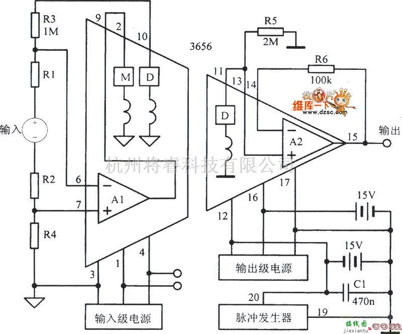 耦合隔离放大中的带有浮置信号源差动输入隔离放大电路图  第1张