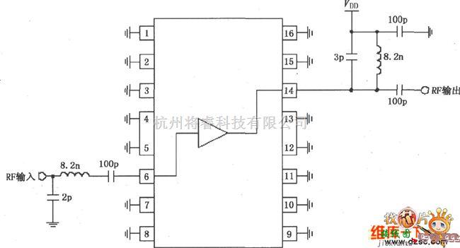 仪表放大器中的RF2320／2360构成的869～894MHz窄带放大电路图  第1张