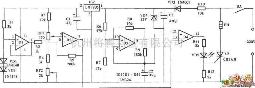 温控电路中的家用恒温控制器电路图  第1张