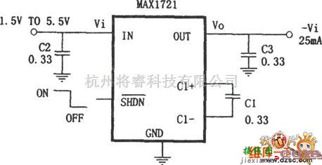 DC-DC中的MAX1721构成的微型极性反转电源电路图  第1张