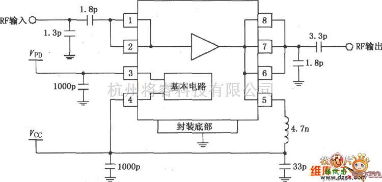 射频放大器中的RF2126构成的2450MHz末级大功率线性放大器电路图  第1张