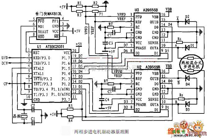 电机控制专区中的两二相步进电机驱动器原理电路图  第1张