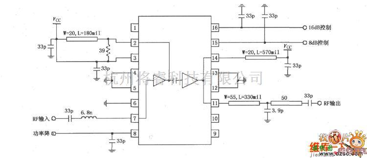 射频放大器中的RF2155构成的915MHz功率放大器应用电路图  第1张