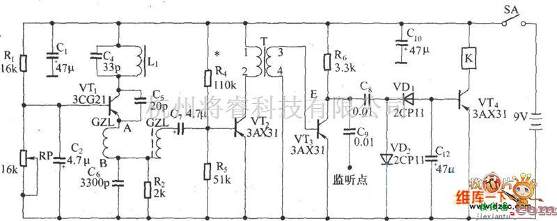 无线接收中的超再生无线电接收器电路图  第1张