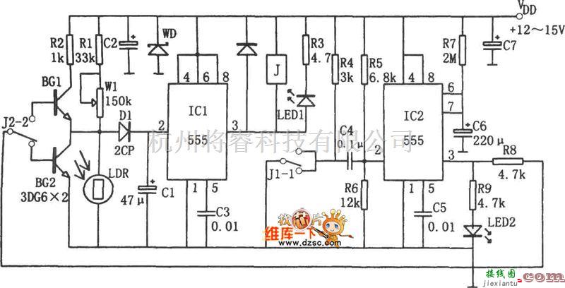 灯光控制中的555构成的高性能路灯光电控制电路图  第1张