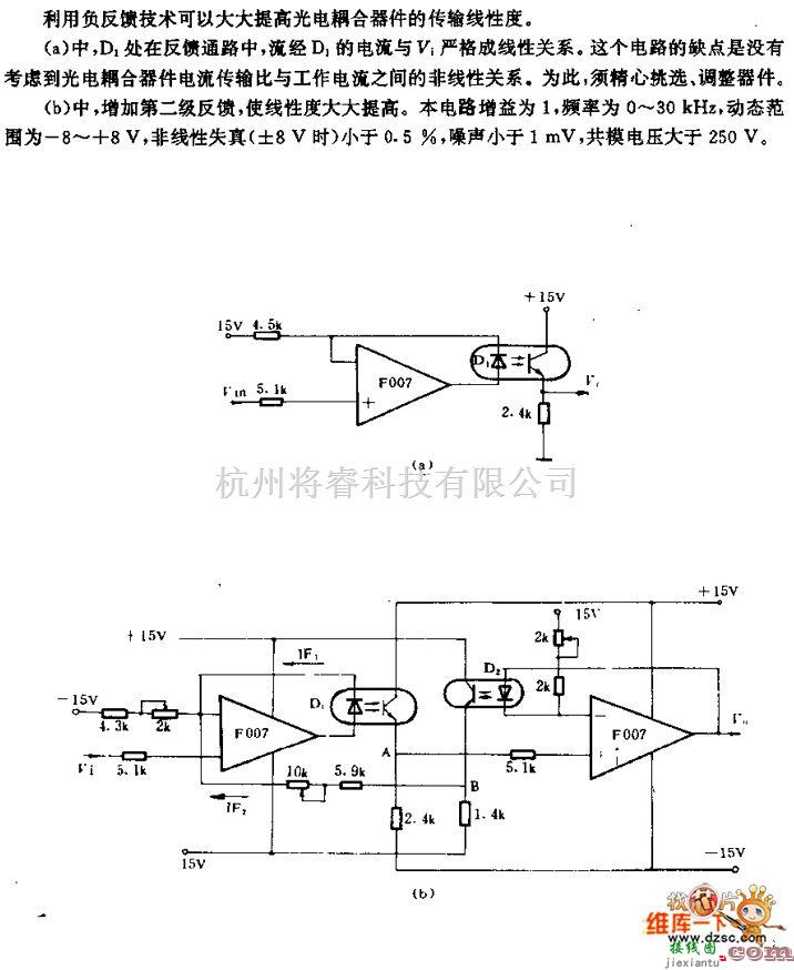 光电耦合器中的利用负反馈技术改善光电隔离器传输线性度的电路图  第1张