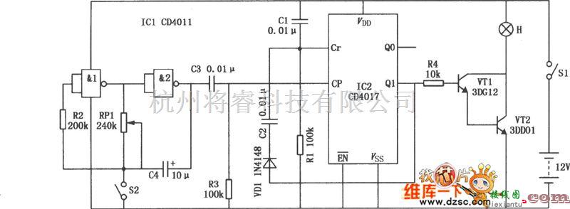 灯光控制中的施工指示灯电路图(CD4017、CD4011)  第1张