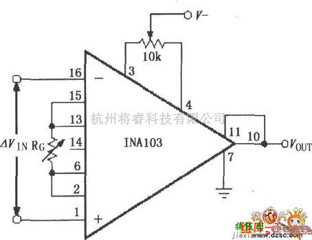 仪表放大器中的INA103失调电压可调电路图  第1张