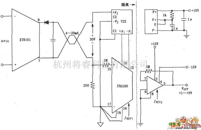 电流环放大中的隔离式两线电流环电路图(XTR101、ISO100)  第1张