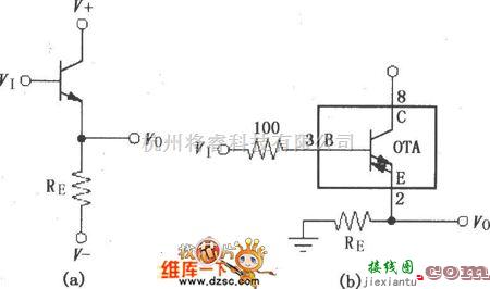 宽带放大器电路中的宽带跨导型运算放大和缓冲器OPA660共集电极(共-C)放大电路图  第1张