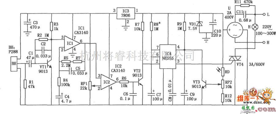 灯光控制中的人体红外遥感灯电路图  第1张