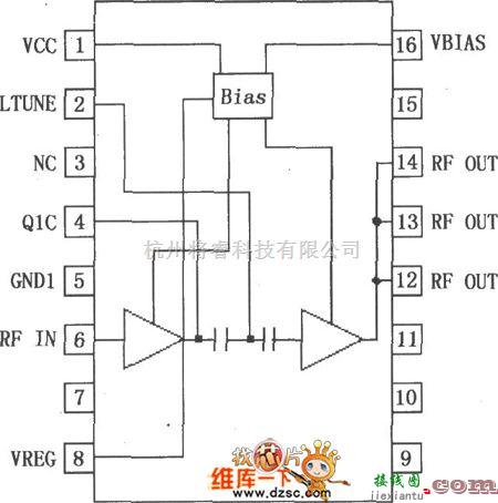 射频放大器中的RF2175 400MHz线性放大器引脚电路图  第1张