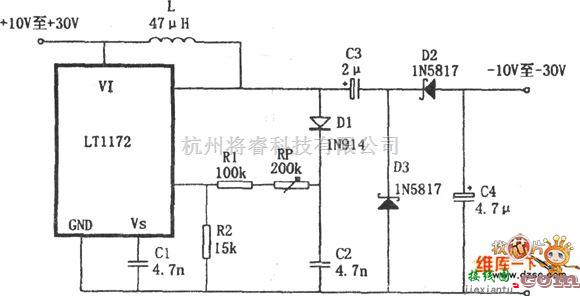 DC-DC中的LT1172构成的极性反转型升压电源电路图  第1张