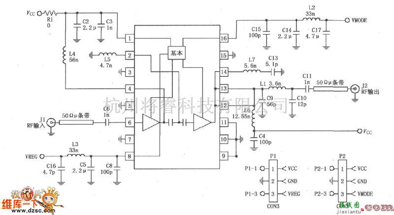 射频放大器中的RF2175构成的380MHz线性放大器电路图  第1张