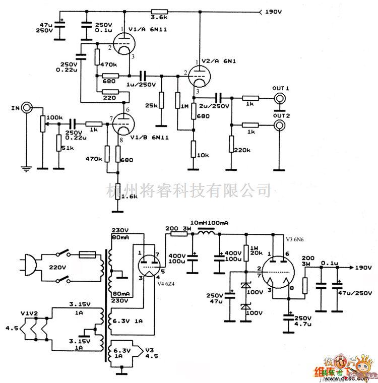 电子管功放中的6n11电子管功放制作资料电路图  第1张