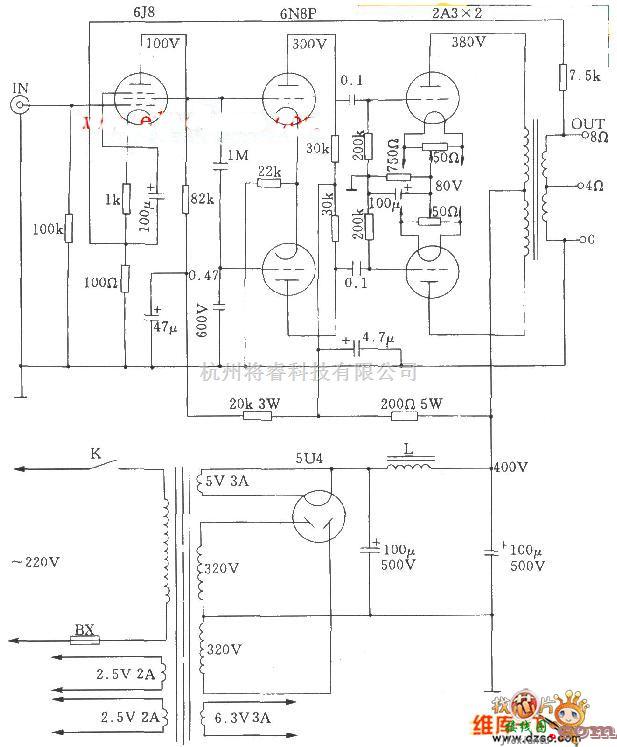 电子管功放中的2A3A电子管推挽功放电路图  第1张