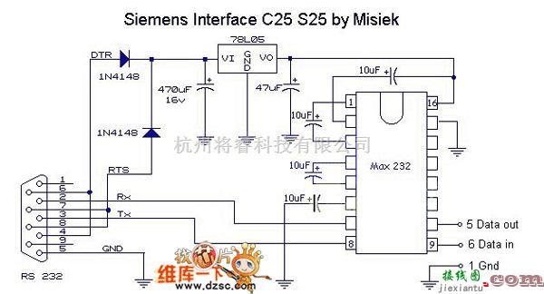 接口电路中的单片机与RS232串口接线图电路图  第1张