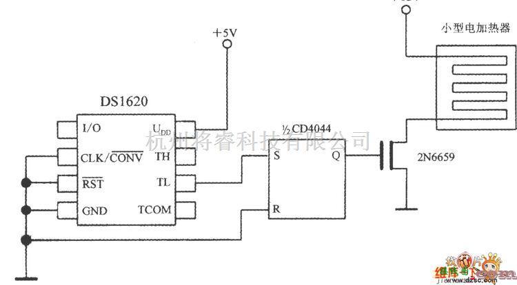 温度传感电路中的带三线串行接口智能温度传感器DS1620构成的小型电加热器的控温电路图  第1张