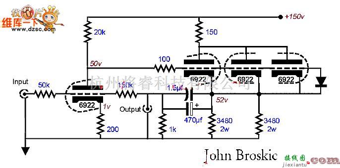 电子管功放中的6922电子管耳放电路图  第1张