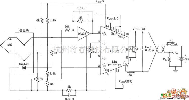 电流环放大中的XTR106热电偶测量环电路图  第1张