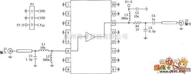 线性放大电路中的RF2320构成的75Ω阻抗线性放大电路图  第1张