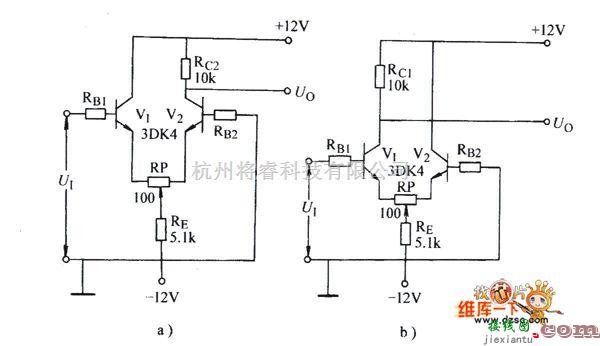 增益可调放大电路中的两种单端输出差动放大器电路图  第1张