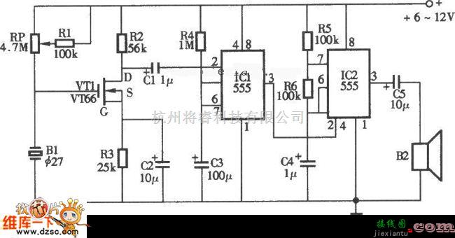 报警控制中的声控报警器电路图  第1张