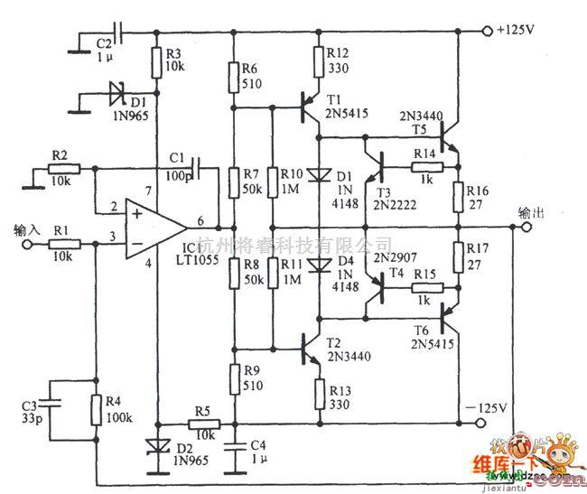 耦合隔离放大电路中的关于一种带有正、负120V输出放大电路图  第1张