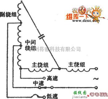 综合电路中的H型绕组抽头调速电路图  第1张