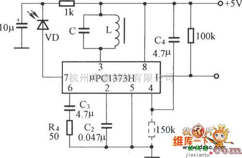 红外线热释遥控中的μPC1373H的应用电路图  第1张