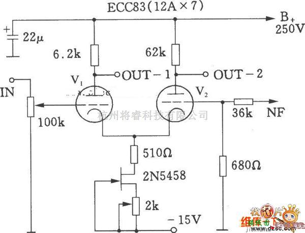 电子管功放中的电子管差分放大电路图  第1张