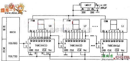 单片机制作中的74hc164驱动数码管电路图  第1张